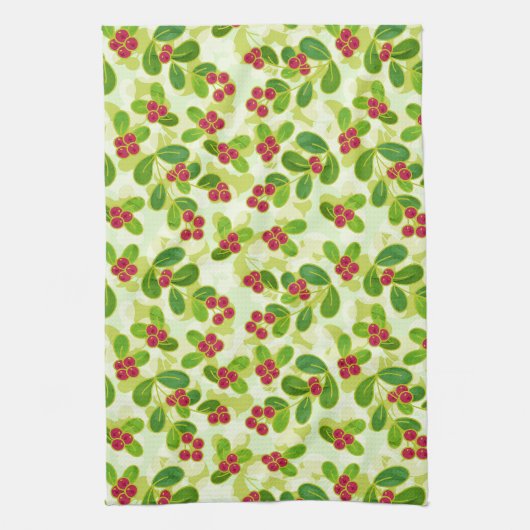 Feestelijk Cranberry fruitpatroon, groen Theedoek (Verticaal)