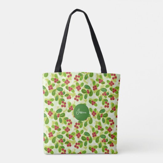 Feestelijk Cranberry fruitpatroon, groen Tote Bag (Achterkant)