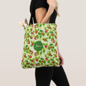 Feestelijk Cranberry fruitpatroon, groen Tote Bag (Dichtbij)