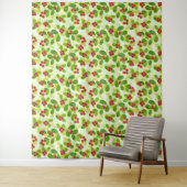 Feestelijk Cranberry fruitpatroon, groen Wandkleed (In situ)