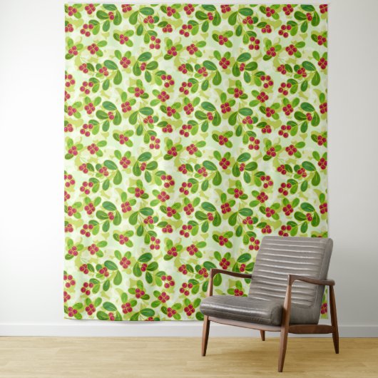 Feestelijk Cranberry fruitpatroon, groen Wandkleed (In situ)