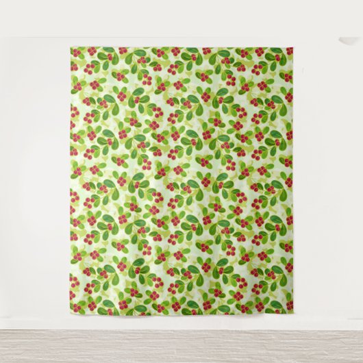 Feestelijk Cranberry fruitpatroon, groen Wandkleed (Voorkant)