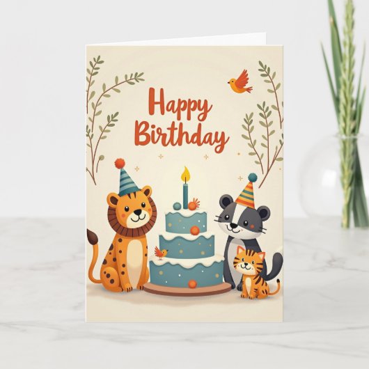 Feestelijk Dieren Taart Kaart (Voorkant)