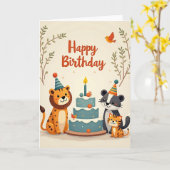 Feestelijk Dieren Taart Kaart (Gele Bloem)