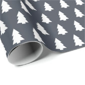 Feestelijk donkerblauw wit kerstboompatroon cadeaupapier (Rol Hoek)