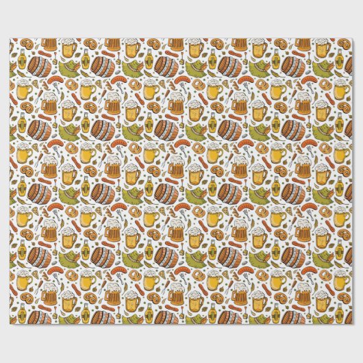 Feestelijk Duits Oktoberfest Bier en Worsten Cadeaupapier (Vlak)