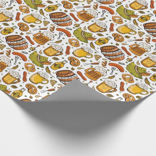 Feestelijk Duits Oktoberfest Bier en Worsten Cadeaupapier (Hoek)