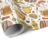 Feestelijk Duits Oktoberfest Bier en Worsten Cadeaupapier (Rol Hoek)