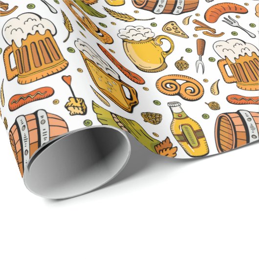 Feestelijk Duits Oktoberfest Bier en Worsten Cadeaupapier (Rol Hoek)