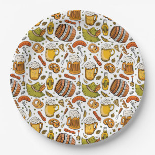 Feestelijk Duits Oktoberfest Bier en Worsten Papieren Bordje