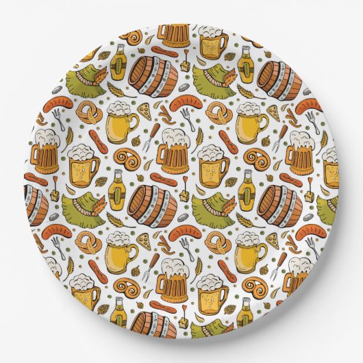 Feestelijk Duits Oktoberfest Bier en Worsten Papieren Bordje (Voorkant)