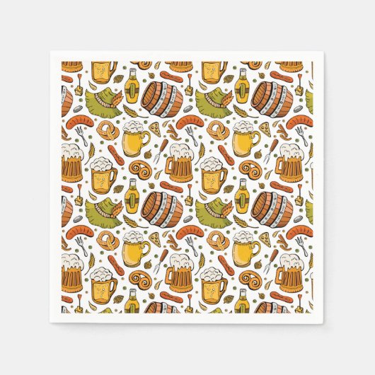Feestelijk Duits Oktoberfest Bier en Worsten Servet (Voorkant)