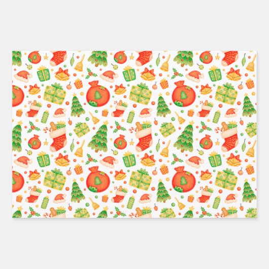 feestelijk en kleurrijk kerstpatroon inpakpapier vel (Voorkant 3)