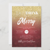 Feestelijk Eten & Drinken Goud Rood Vakantie Kerst Kaart (Voorkant)