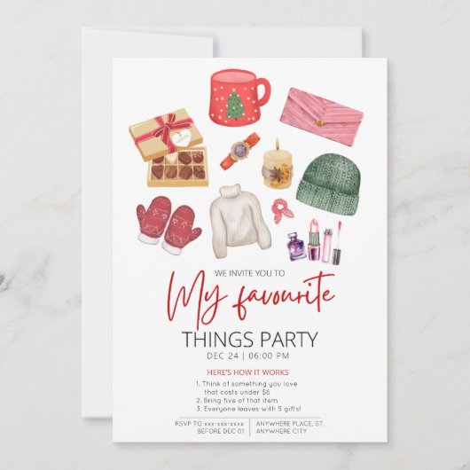 Feestelijk, favoriete dingen feest kaart (Voorkant)