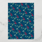 Feestelijk Feest blauwe rode bessen Kerstdiner Folie Uitnodiging (Achterkant)