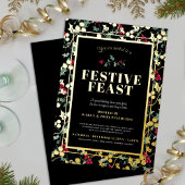 Feestelijk Feest zwart gouden bessen Kerstdiner Folie Uitnodiging