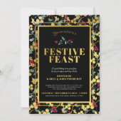 Feestelijk Feest zwart gouden bessen Kerstdiner Kaart (Voorkant)