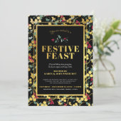 Feestelijk Feest zwart gouden bessen Kerstdiner Kaart (Staand voorkant)