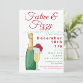 Feestelijk & Fizzy Holiday Party Champagne Santa H Kaart (Staand voorkant)