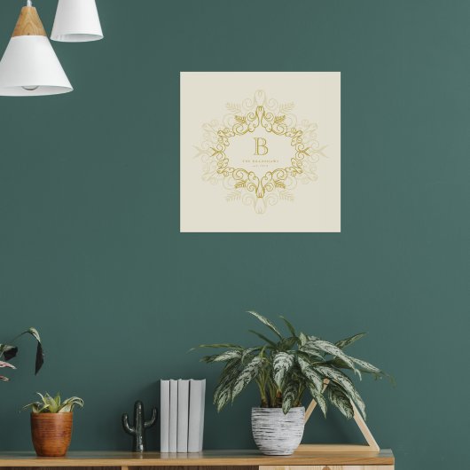 Feestelijk gebladerte Art Deco Lijst Monogram Vaka Poster (Woonkamer 1)
