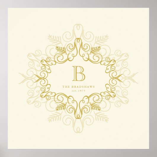 Feestelijk gebladerte Art Deco Lijst Monogram Vaka Poster (Voorkant)