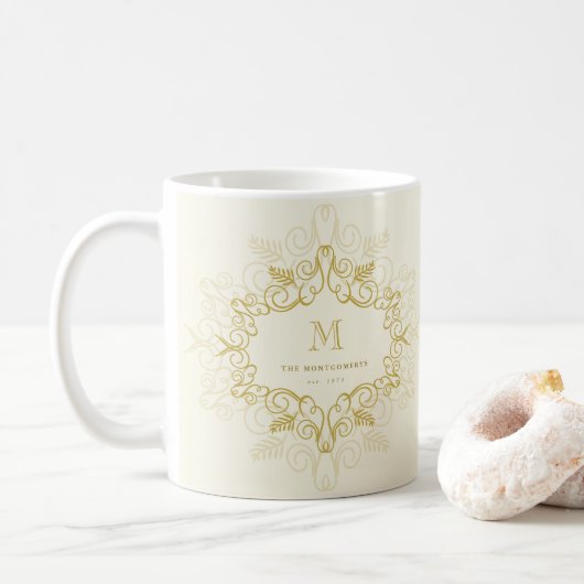Feestelijk gebladerte Art Deco Monogram Vakantie Koffiemok (Met donut)