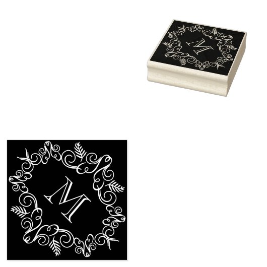 Feestelijk gebladerte Art Deco Monogram Vakantie Rubberstempel (Gestempeld)