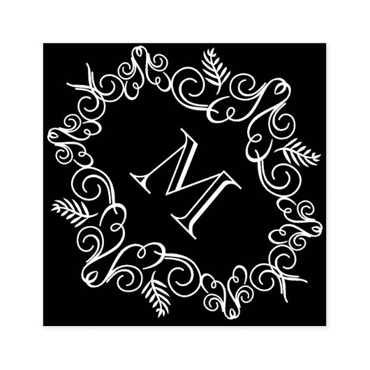 Feestelijk gebladerte Art Deco Monogram Vakantie Rubberstempel (Afrduk)