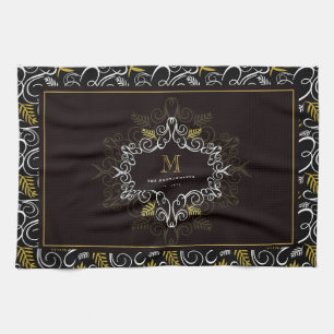 Feestelijk gebladerte Art Deco Monogram  Vakantie Theedoek