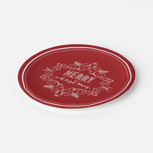 Feestelijk gebladerte Art Deco  Vrolijk Kerstfeest Papieren Bordje (Gekanteld)