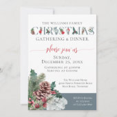 Feestelijk gebladerte Familie Kerstdiner uitnodigi Kaart (Voorkant)