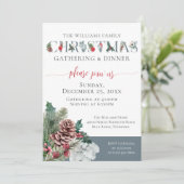 Feestelijk gebladerte Familie Kerstdiner uitnodigi Kaart (Staand voorkant)