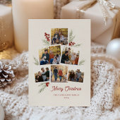 Feestelijk gebladerte Photo Tree Lijst Flat Holida Feestdagenkaart