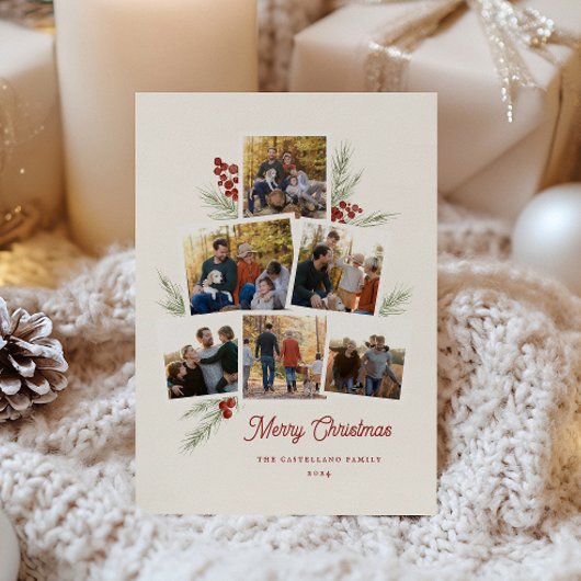 Feestelijk gebladerte Photo Tree Lijst Flat Holida Feestdagenkaart