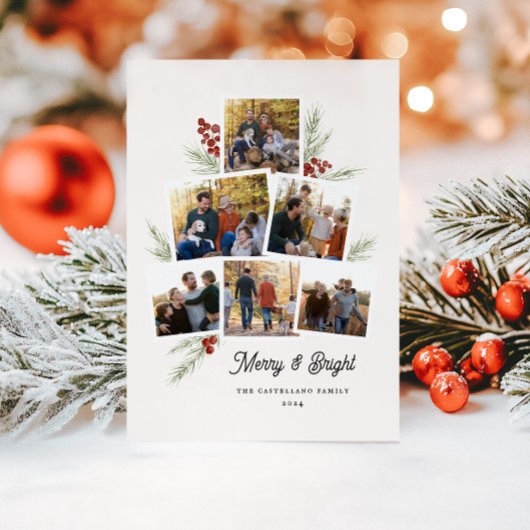 Feestelijk gebladerte Photo Tree Lijst Flat Holida Feestdagenkaart