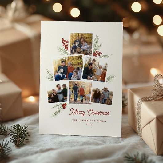 Feestelijk gebladerte Photo Tree Lijst Flat Holida Feestdagenkaart