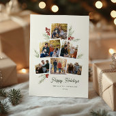Feestelijk gebladerte Photo Tree Lijst Flat Holida Feestdagenkaart