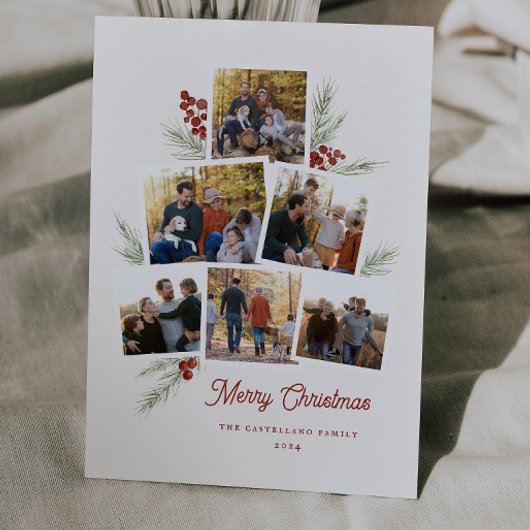 Feestelijk gebladerte Photo Tree Lijst Flat Holida Feestdagenkaart