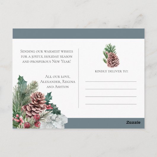 Feestelijk gebladerte Vrolijk Kerstfeest Bloemen 3 Briefkaart (Achterkant)