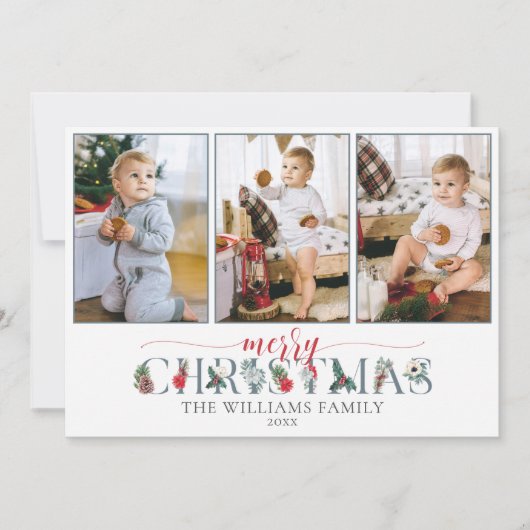 Feestelijk gebladerte Vrolijk Kerstfeest Bloemen 3 Kaart (Voorkant)