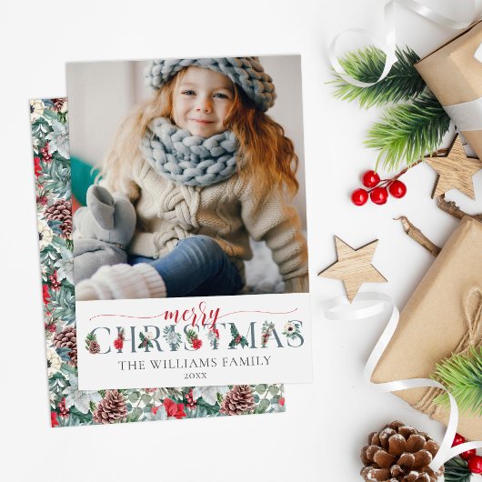 Feestelijk gebladerte Vrolijke Kerstmis Bloemen Gr Kaart