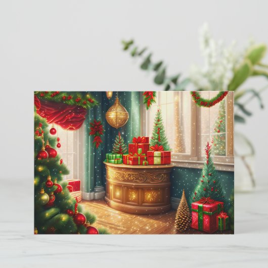 Feestelijk gedecoreerde kamer, traditionele Kerstm Feestdagenkaart (Staand voorkant)