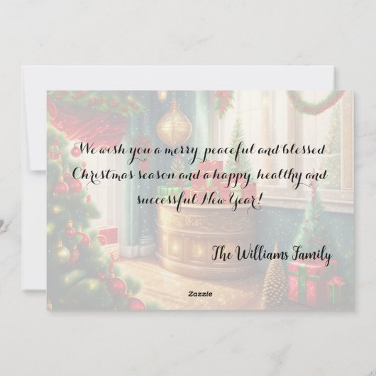 Feestelijk gedecoreerde kamer, traditionele Kerstm Feestdagenkaart (Achterkant)