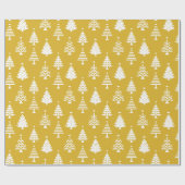Feestelijk geel en wit kerstboompatroon cadeaupapier (Vlak)