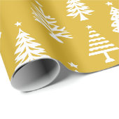 Feestelijk geel en wit kerstboompatroon cadeaupapier (Rol Hoek)