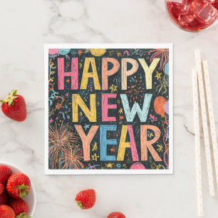 Feestelijk Gelukkig Nieuwjaar Krijt Werk Servet