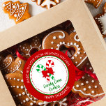 Feestelijk gemaakt met liefde Candy Cane Christmas Ronde Sticker<br><div class="desc">Verhoog uw vakantie gebakken goederen en spreid kerstvreugde met deze rode en groene feestelijke ronde kerst gemaakt met liefde labels met vrolijke snoepstokken.</div>