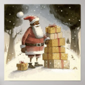 Feestelijk genot: vrolijke zwarte kerstman poster (Voorkant)