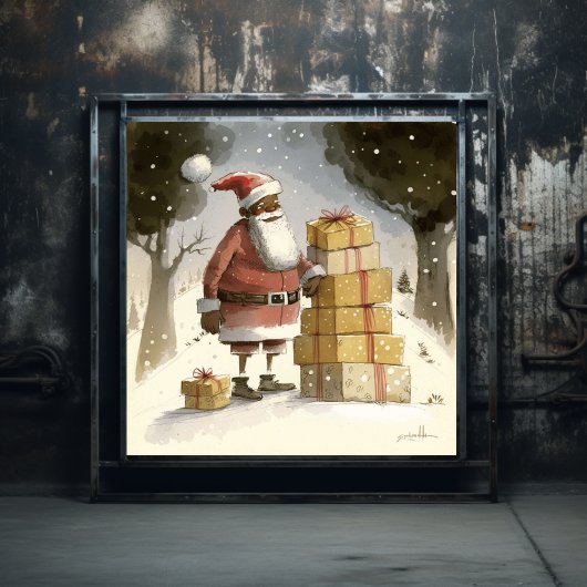Feestelijk genot: vrolijke zwarte kerstman poster